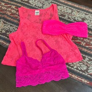 Bundle of Three PINK Victoria's Secret Bra Tube Top Tank Top